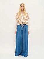 Embroidered Sheer Blouse with Contrast Lining