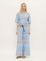 Embroidered Eyelet Cotton Blouse Sky Blue