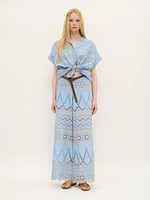 Wide-Leg Embroidered Eyelet Pants Sky Blue Cotton