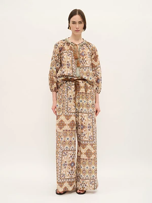 Pantalon large en coton à imprimé mosaïque