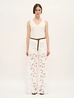 Wide-Leg Lace Pants White Cotton Blend