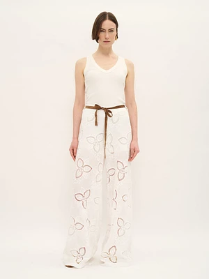 Embroidered Cotton Wide-Leg Trousers