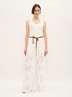 Embroidered Cotton Wide-Leg Trousers