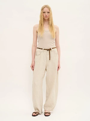 Linen Trousers with Raw Hem