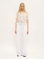 Leaf Embroidered Cotton Top White