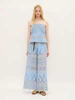 Strapless Eyelet Embroidered Top Sky Blue Cotton