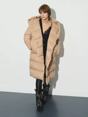 Long hooded down puffer coat