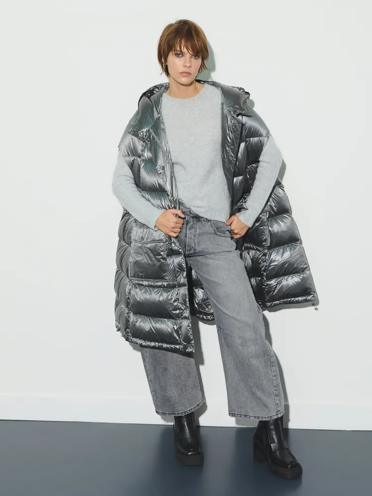 Metallic long puffer vest