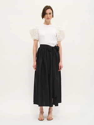 Cotton T-Shirt with Sheer Puff Sleeves