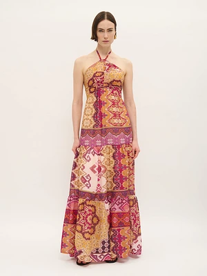 Robe longue patchwork en coton