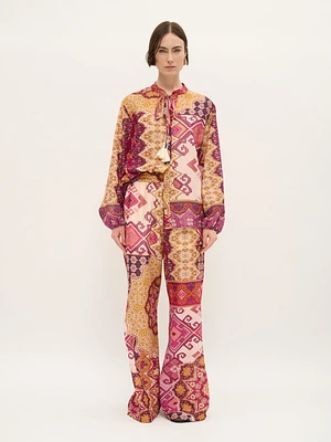 Pantalon évasé en patchwork de coton