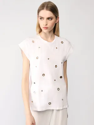 T-shirt with cut-outs and studs