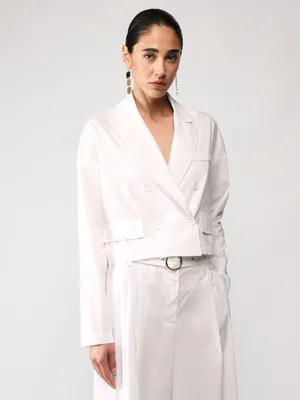 Cropped oversized blazer with peak lapels and breast pocket
