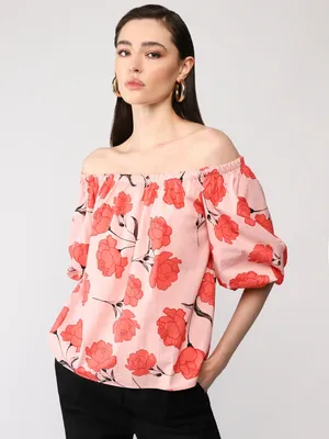 Floral-print Bardot-neck top