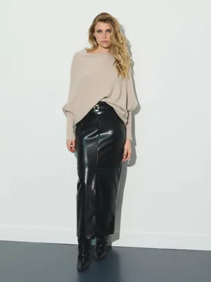 Midi vegan leather pencil skirt