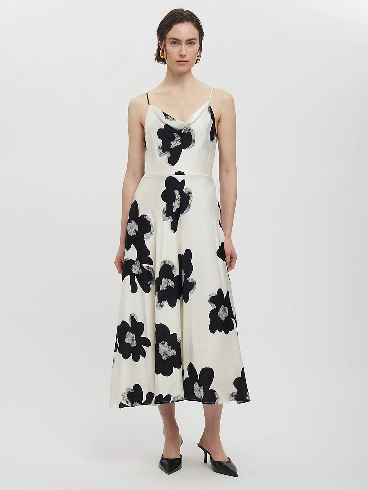 Cowl-Neck Floral Dress