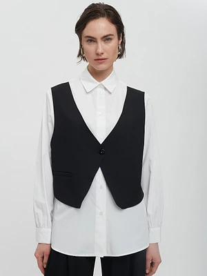 Button Front Shirt Crop Waistcoat