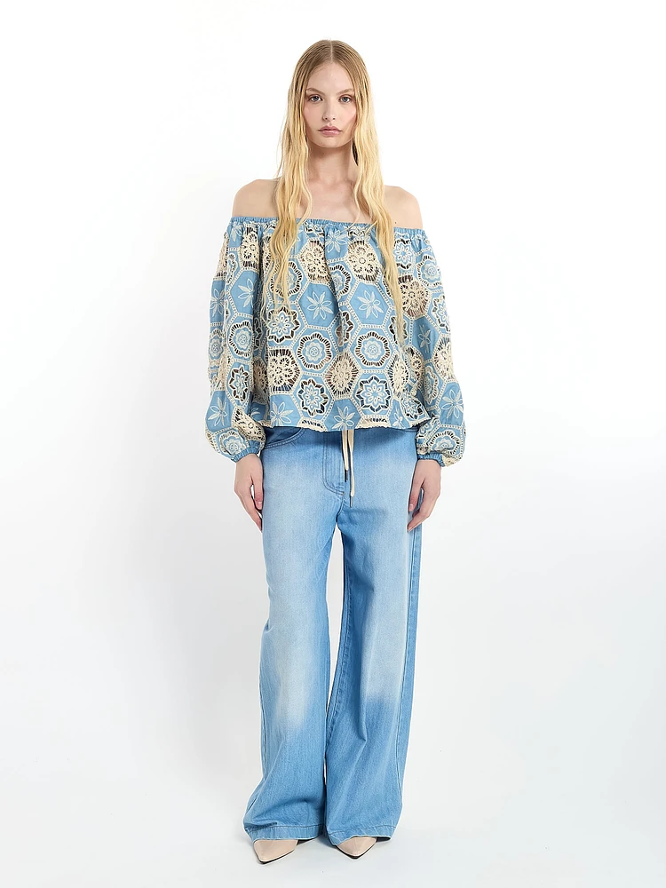 Openwork Denim Top