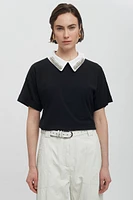 T-shirt with Embellished Removable Collar