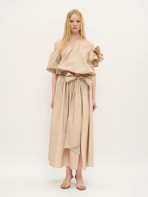 Wrap-Effect Cotton Skirt with Oversized Bow