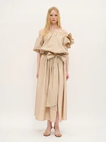 Wrap-Effect Cotton Skirt with Oversized Bow