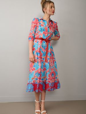 Belted floral shirt dress