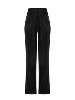 Pleated Satin Palazzo Trousers with Elasticated Waistband