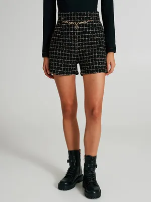 Woven checkered straight-leg shorts