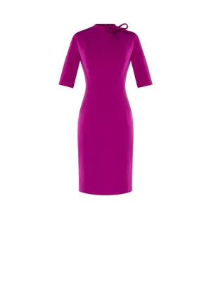 Turtleneck Sheath Dress Scuba Crepe with Bow