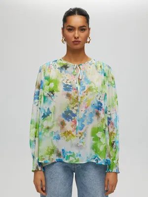 Floral print sheer blouse