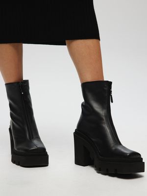 Front Zipper Block Heel Boots