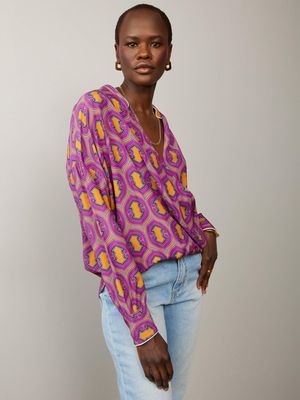 Graphic wrap blouse