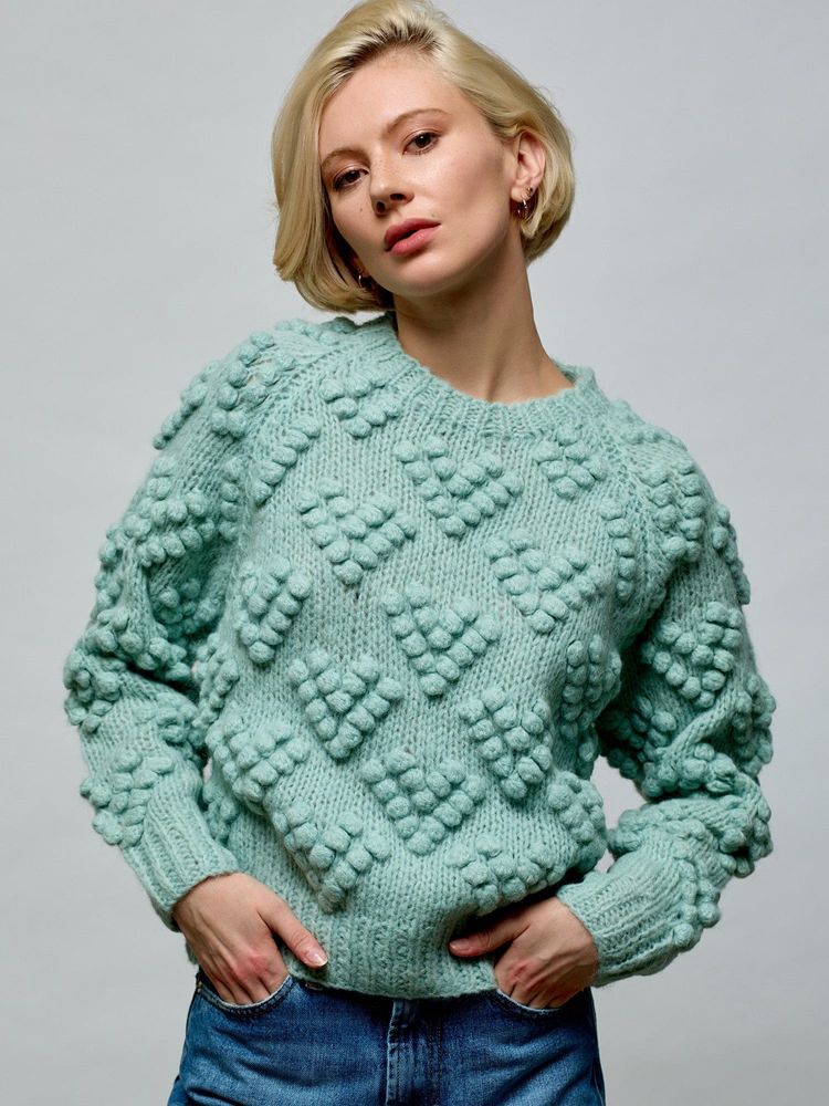 Heart Shaped Pom Knit Sweater