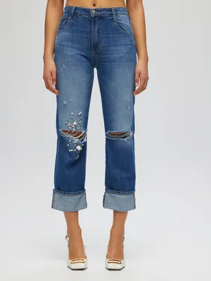Rhinestone ripped jeans