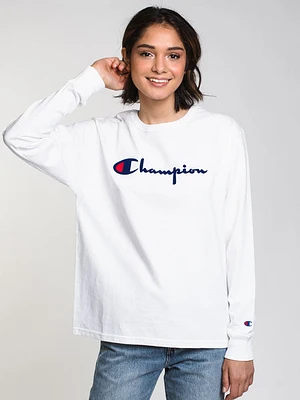 Champion The Original Long Sleeve Tee Flock Script - Clearance