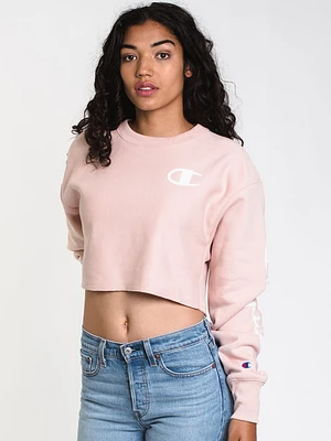 Womens Flock Script Crop Crew - Ash - Clearance