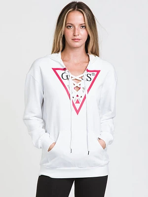 Guess Triangle Logo Front Lace Pullover Hoodie - Clearance