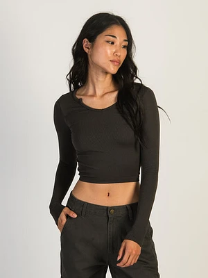 Harlow Harper Seamless Notch Long Sleeve - Charcoal