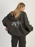 Harlow Mariah Oversized Print Zip Hoodie - Charcoal