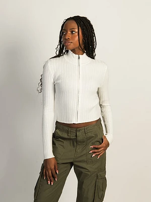 Harlow Ribbed Mockneck Zip Up - Off White