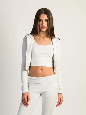 Harlow Ellie Ribbed Melange Zip Up - Heather Cloud White