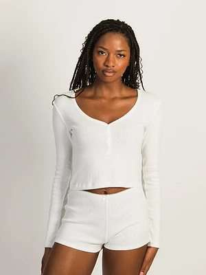 Harlow Pia Pointelle Long Sleeve Henley - Off White