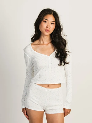 Harlow Pia Pointelle Ditsy Long Sleeve Henley - Off White