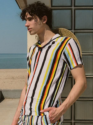 Island Haze Vertical Stripe/rayure Short Sleeve Woven