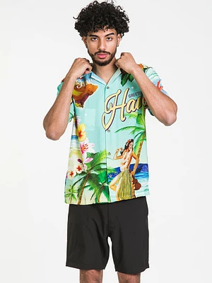 Kolby Graphic Print Rayon Button Up Short Sleeve Shirt - Clearance