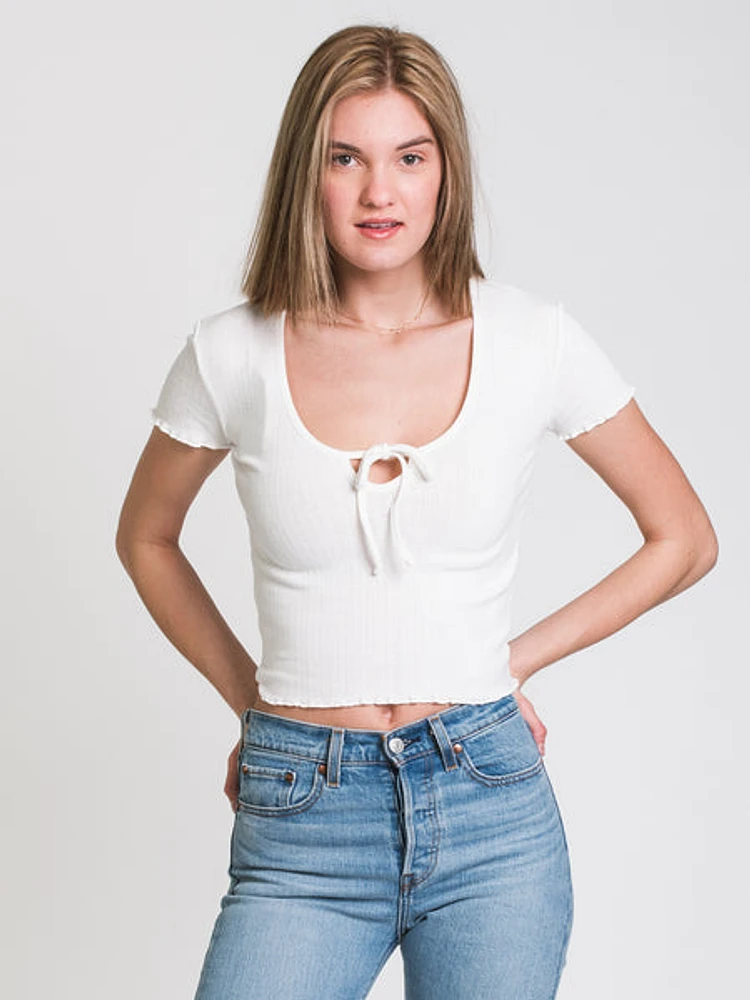 Harlow Pointelle Scoop Tee - Clearance