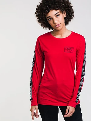 Womens Logo Crooks Long Sleeve T-shirt - Red - Clearance