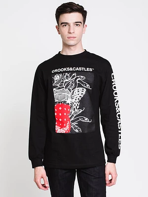 Mens Block Medusa Long Sleeve T-shirt - Black - Clearance