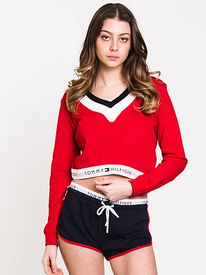 Womens Th Retro Crop Pullover Vneck - Red - Clearance