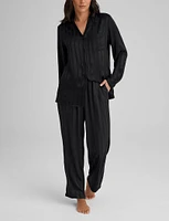 Women's Satin Jacquard Long Sleeve Pajama Top & Pant Set